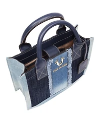 True Religion Frayed Denim Modern Tote with Removable Strap
