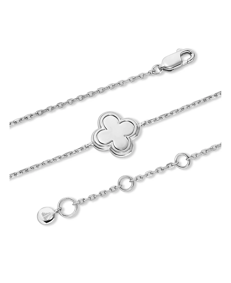 Devata Contour-lined Clover Bracelet in Rhodium Plated Sterling Silver, Adj 6.5/7.0/7.5 inch