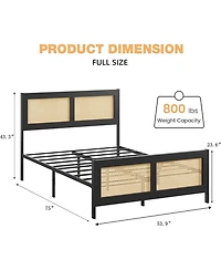 gaomon Rattan Bed Frame with Headboard, Boho Full Strong Metal Slats Support, No Box Spring Needed
