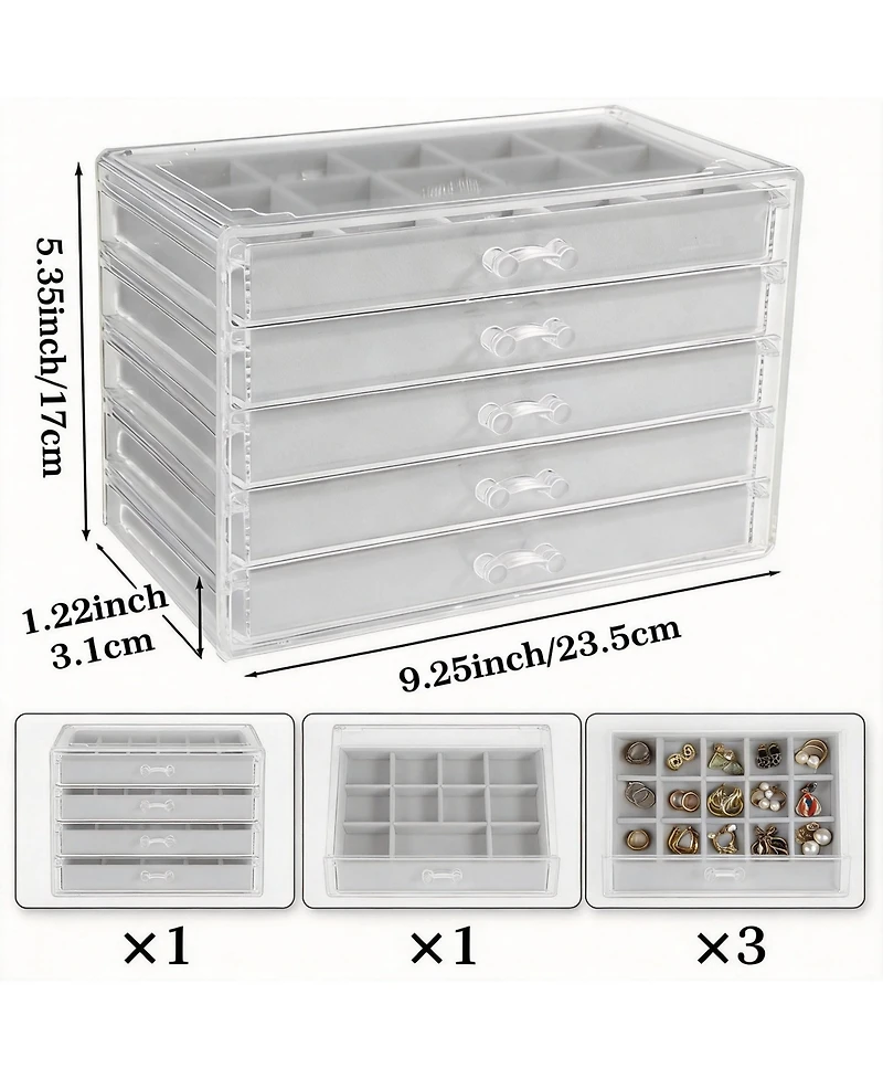 Yigii 5-Drawer Jewelry Organizer with Adjustable Velvet Trays