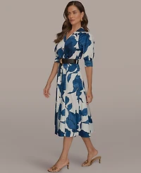 Donna Karan New York Women's Floral Belted A-Line Shirt Dress
