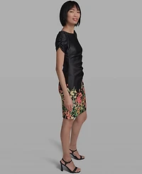 Karl Lagerfeld Paris Women's Short-Sleeve Floral Border Hem Sheath Dress