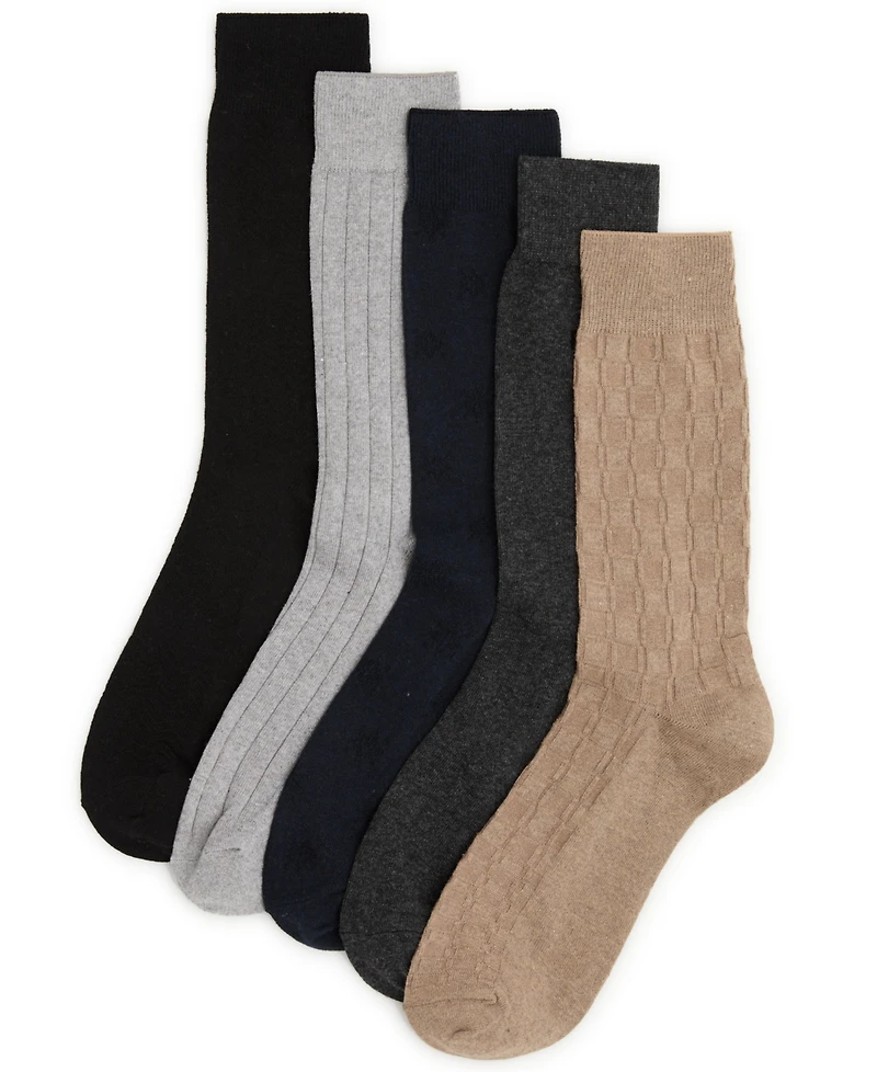 Perry Ellis Portfolio Men's Texture Mix Patterned Comfort Stretch Socks, 5-Pack
