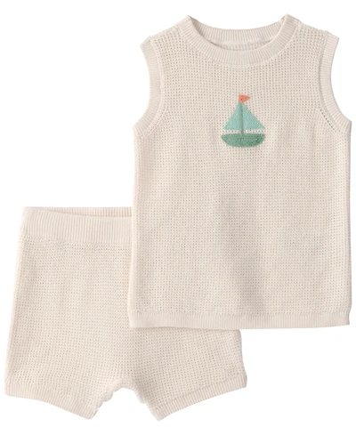 Carter's Baby Boys' Sailboat Print Crochet Crewneck Top & Shorts, 2-Piece Set