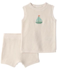 Carter's Baby Boys' Sailboat Print Crochet Crewneck Top & Shorts, 2-Piece Set