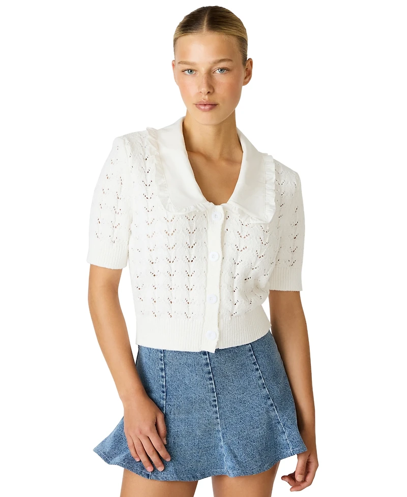 Steve Madden Women's Pilgrim Collar V-Neck Cardigan