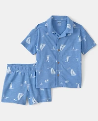 Carter's Boys' Toddler 2T-5T Sailboat Button-Up Top and Shorts, 2-Piece Set