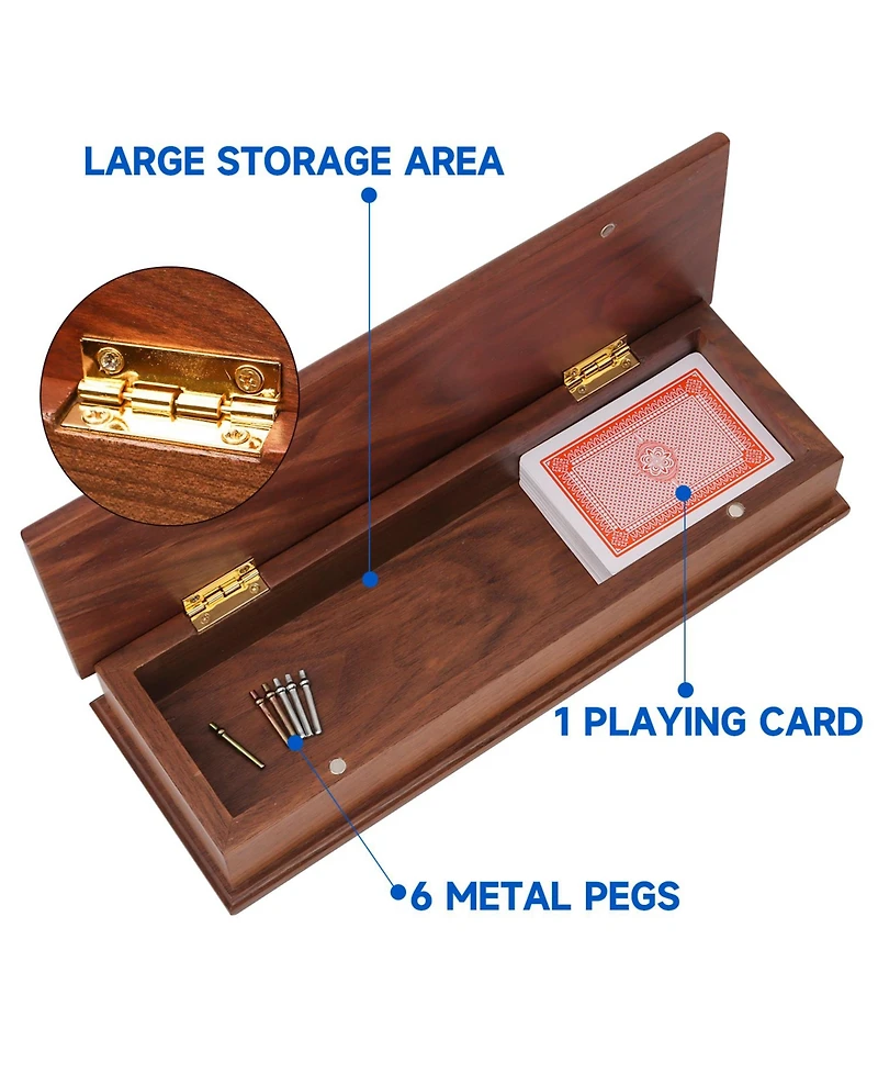Gse Games & Sports Expert 2-Track Wooden Cribbage Board Game Box with Playing Cards, Metal Pegs and Storage Drawer
