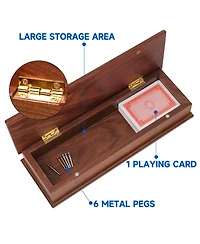 Gse Games & Sports Expert 2-Track Wooden Cribbage Board Game Box with Playing Cards, Metal Pegs and Storage Drawer
