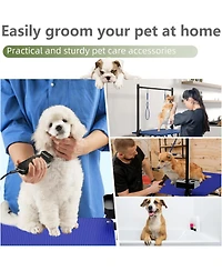 Aostirmotor 36" Large Dog Grooming Table, Foldable Adjustable Pet Station with Arms, Nooses & Mesh Drying Tray, Blue