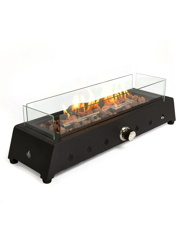 Flynama Black 28 Inch Rectangular Propane Gas Fire Pit 40000 Btu Steel Outdoor Fire Pit for Patio Garden Balcony with Tempered Glass Wind Guard