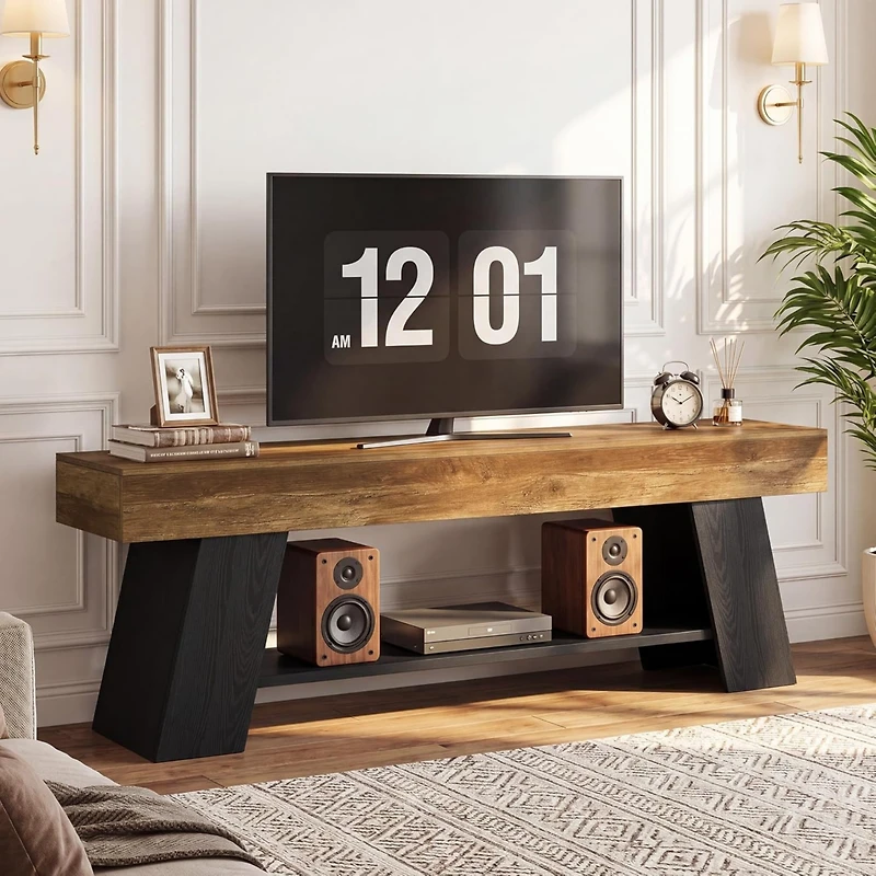 Tribesigns 63" Industrial Tv Stand for 55/65/70 Inch TVs, Rustic Wooden Media Console, Farmhouse Entertainment Center