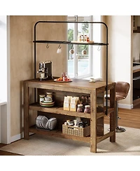 Tribesigns Solid Wood Kitchen Island with Storage, 47-Inch Farmhouse Stationary Island Table with Countertop and 5 Hooks, Wooden Coffee Bar Table