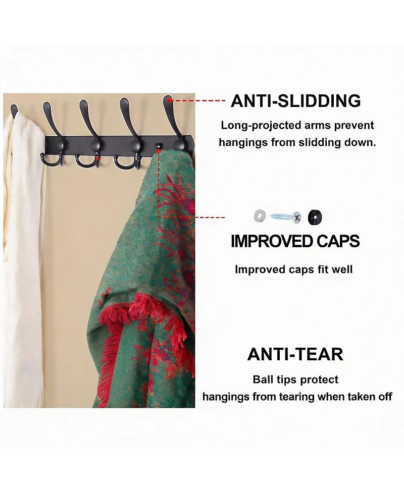 Yigii Heavy Duty 5-Tri Hook Wall Rack, Stainless Steel, Fits Many Rooms