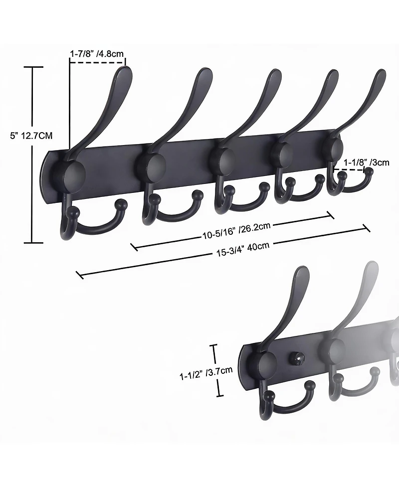 Yigii Durable Stainless Steel 5-Tri Hook Wall Rack for Hats, Coats, Towels, Blue