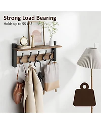 Yigii 5-Hook Wall Coat Rack with Shelf, 55lbs Capacity, Space Saving, Diy Install