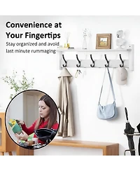 Yigii Vintage 5-Hook Wall Rack with Shelf for Coats, Bags, Umbrellas