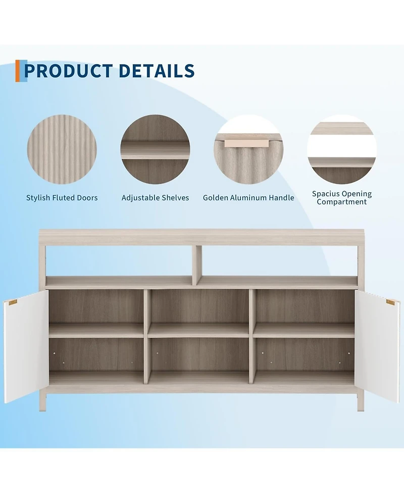 gaomon Fluted Tv Stand for 65 Tv, Mid Century Modern Entertainment Enter with Storage, Living Room/Bedroom