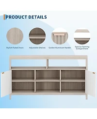 gaomon Fluted Tv Stand for 65 Tv, Mid Century Modern Entertainment Enter with Storage, Living Room/Bedroom