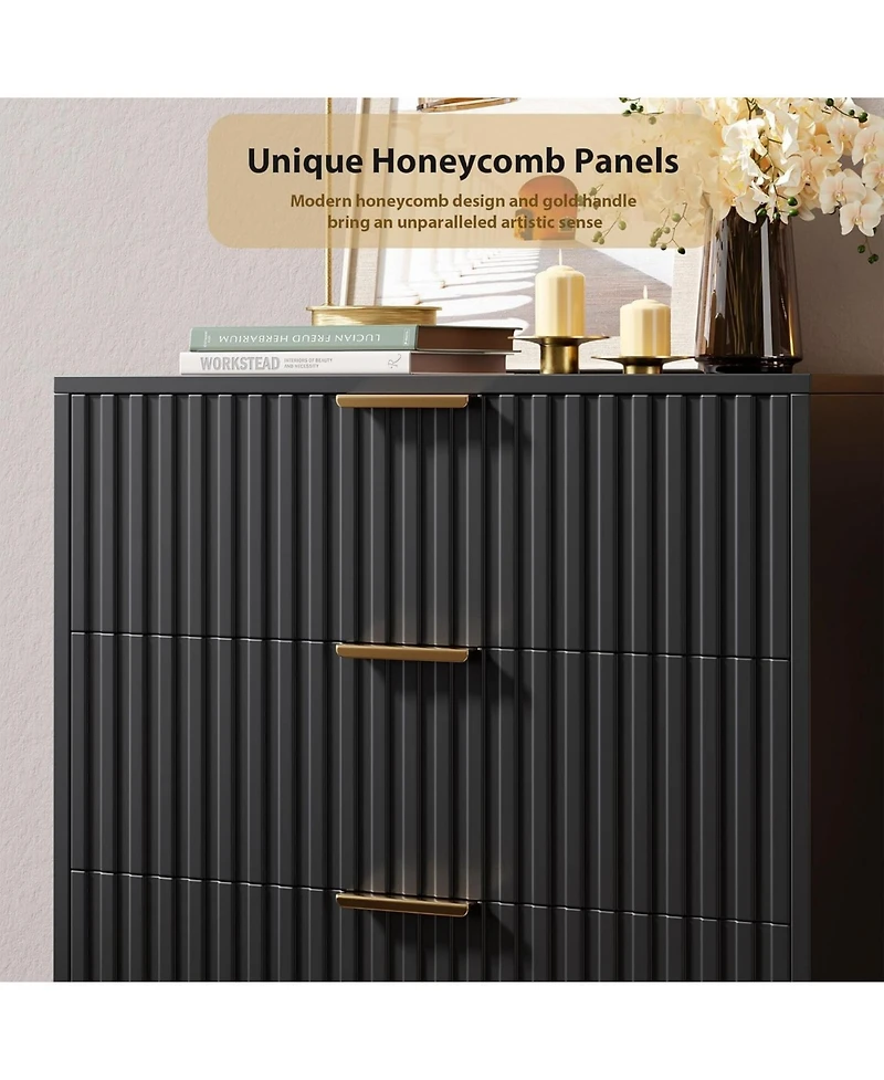 gaomon Green Drawer Dresser for Bedroom, Fluted with Large Drawers and Sturdy Gold Legs Support