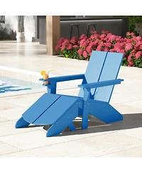 Outdoor Hdpe Modern Adirondack Chair with Folding Patio Ottoman and Cup Holder