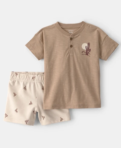 Carter's Boys' Toddler 2T-5T Desert Cactus Henley Top and Shorts, 2-Piece Set