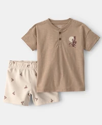 Carter's Boys' Toddler 2T-5T Desert Cactus Henley Top and Shorts, 2-Piece Set