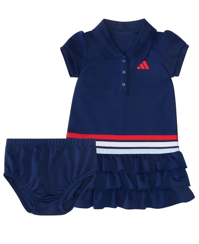 adidas Baby Girls' Ruffle Short-Sleeve Polo Dress and Bloomers, 2-Piece Set