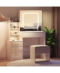 Gaomon White 4-Drawer Lighted Mirror Vanity, Practical Makeup Desk for Everyday Bedroom Use