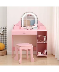 Gaomon Pink 2-in-1 Kids Lighted Vanity Set, Sweet Makeup Table with Matching Stool