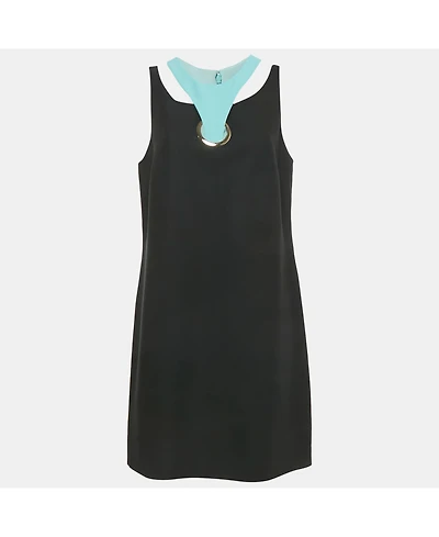 Pre-Owned Versace Women's Black Silk Cut Out Neck Paneled Mini Dress