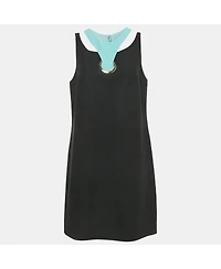 Pre-Owned Versace Women's Black Silk Cut Out Neck Paneled Mini Dress