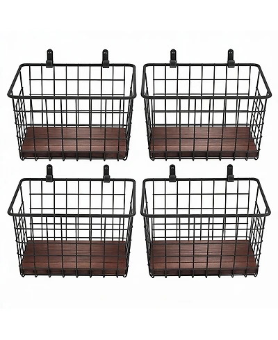Yigii 4-Pack Metal Wire Wall Basket with Handles for Kitchen, Bathroom, Entryway