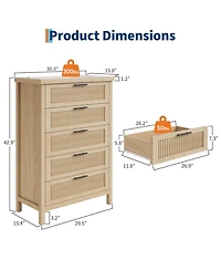 gaomon Fluted Dresser for Bedroom with 5 Drawers, 42.9 in Tall Chest of Large Drawers with Large Clothes Storage Cabinet, Wood Dresser, Tv Stand