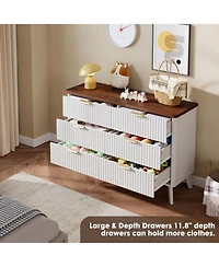 Gaomon 47.2" Fluted Dresser with 6 Deep Drawers and Faux Marble Top, Curved Profile Design, Modern Wooden Chest for Bedroom