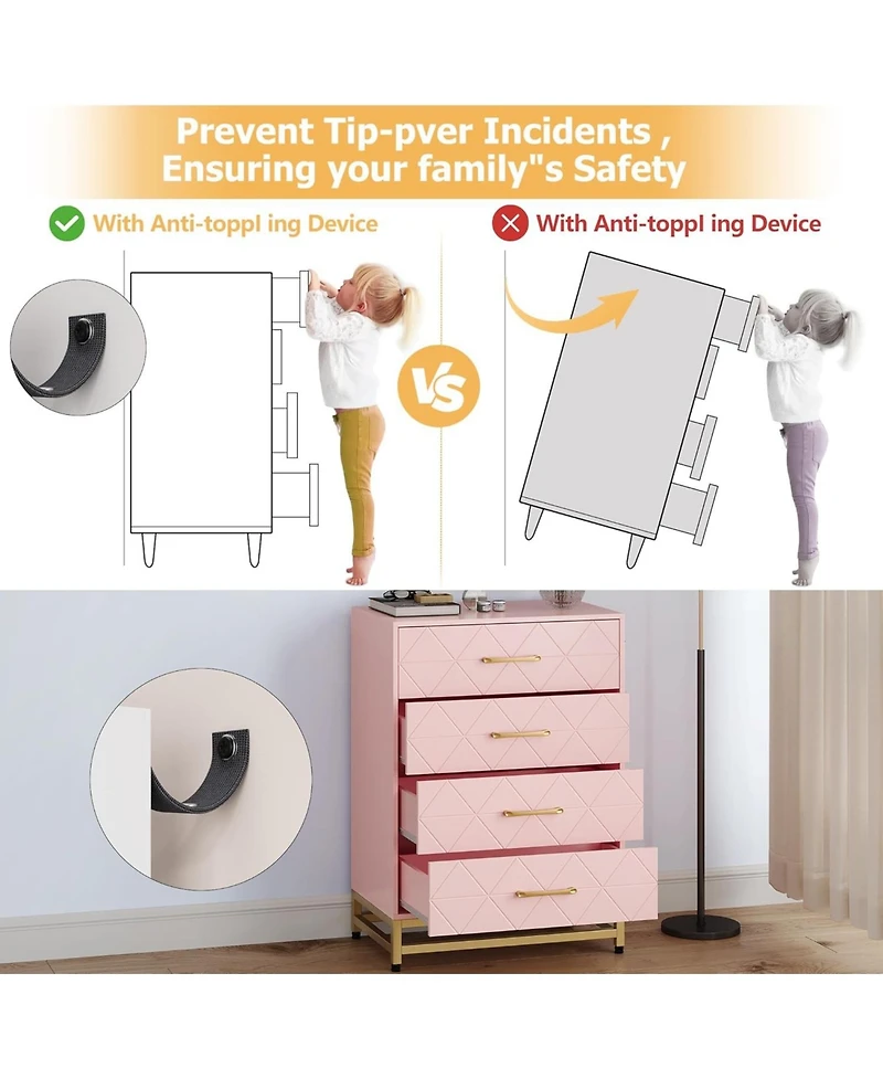 Gaomon Dresser for Bedroom with 4 Drawer, Modern Dressers Chest of Drawers, with Wide Drawers and Metal Handles