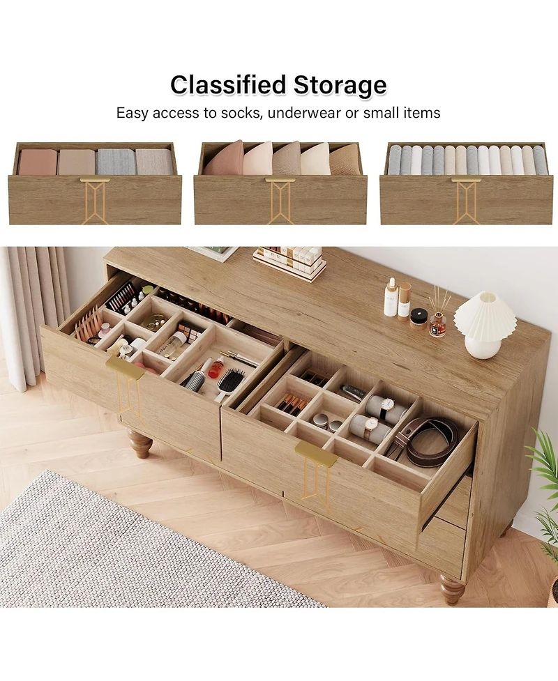 Gaomon Modern Wooden 6 Drawer Dresser with Vintage Pattern Design, Chest Deep Drawers for Bedroom, Living Room and Entryway
