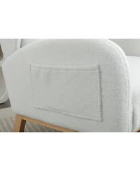 Flynama Ivory Teddy Fabric Rocking Chair with Wooden Frame Legs Built in Packet Ergonomic Backrest 300 Lbs Capacity for Living Room Bedroom