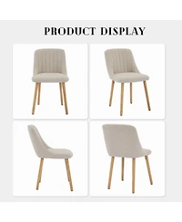 gaomon Set of 4 Fabric Upholstered Dining Chairs, Curved Backrest Kitchen Side Chairs with Solid Oak Legs