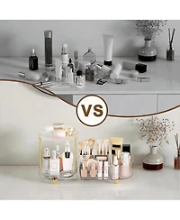 Yigii 360 Silent Rotating Makeup Organizer: 2 Perfume Trays, 5 Compartments, Multi-Use