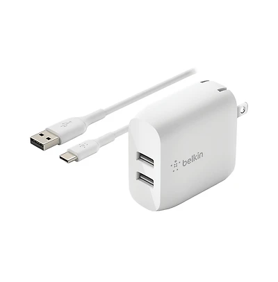 Belkin BoostCharge Dual Usb-a Wall Charger 24W with Usb-a to Usb-c Cable