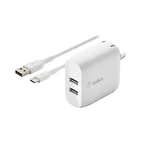 Belkin BoostCharge Dual Usb-a Wall Charger 24W with Usb-a to Usb-c Cable