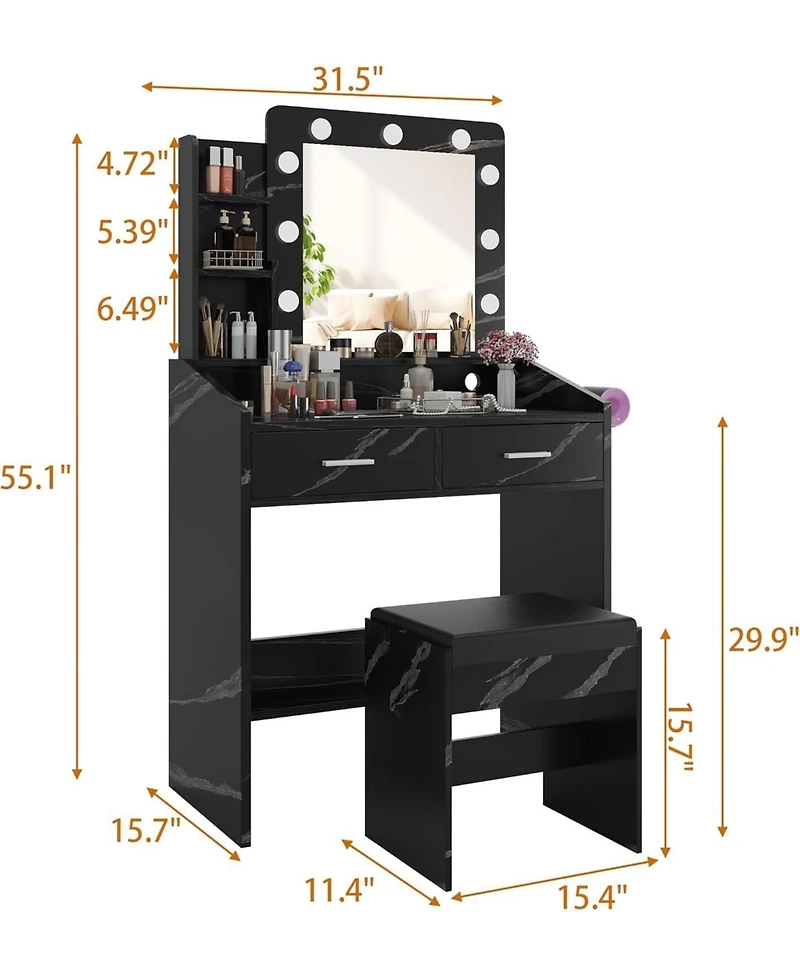 Gaomon Lighted Mirror Dressing Table, Sophisticated Makeup Vanity Desk for Bedrooms