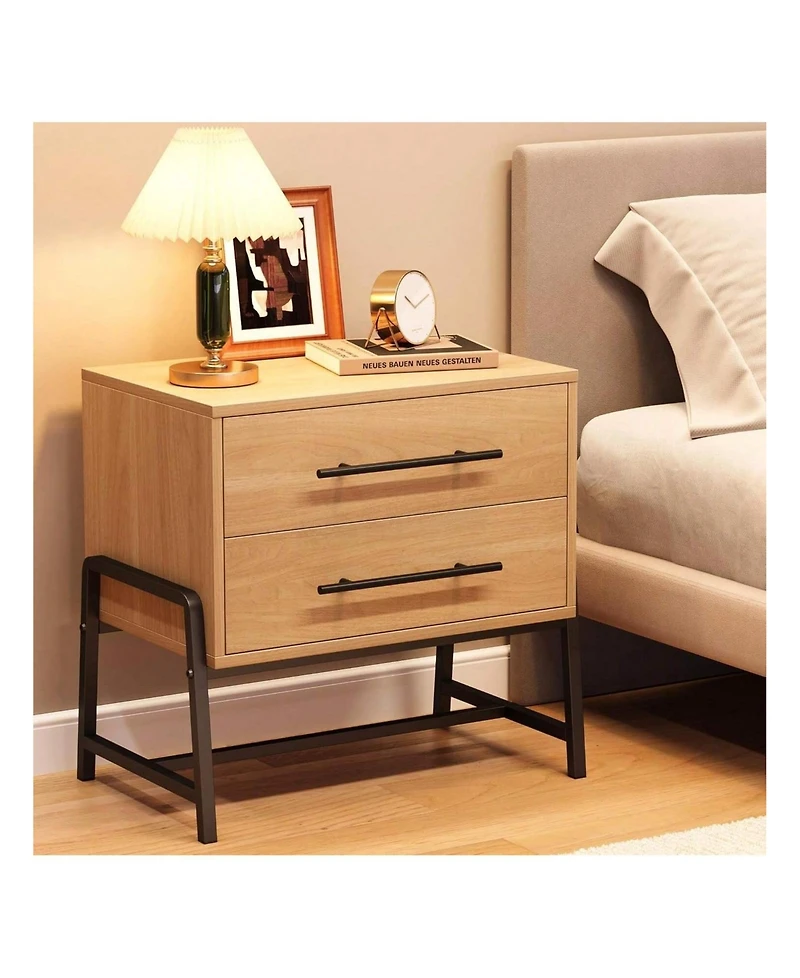 gaomon 1PC Farmhouse Drawer Nightstand, Metal Legs Storage Bedside Table Sofa Side Organizer for Living Room