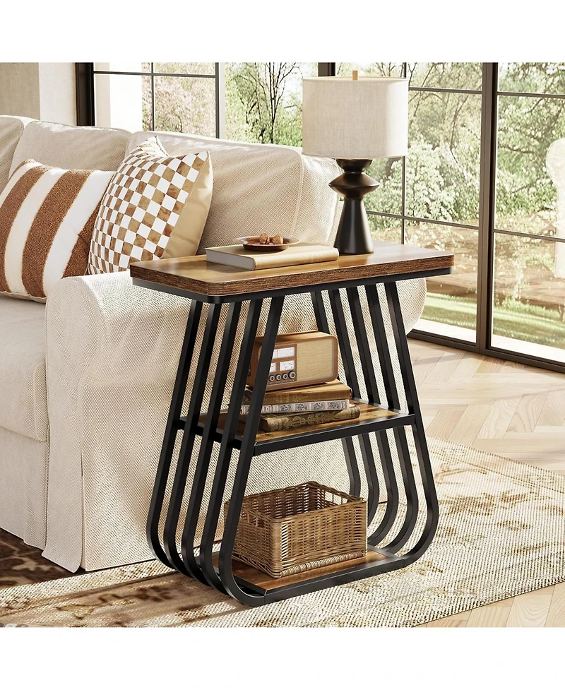 Tribesigns End Table for Living Room, 3-Tier Side Table for Small Spaces, Industrial Narrow Side Table with Storage Shelf