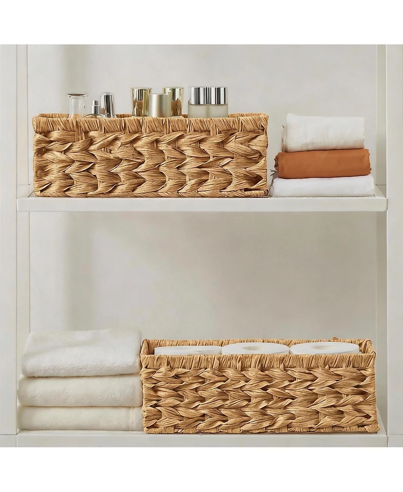 Yigii Handwoven Black Paper Rope Storage Baskets with Handles - 2 Pack