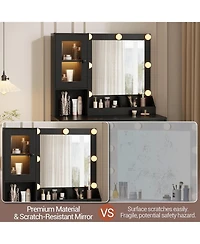gaomon Led Lighted Vanity Desk, Makeup Table with Built-in Power and Usb Charging Ports