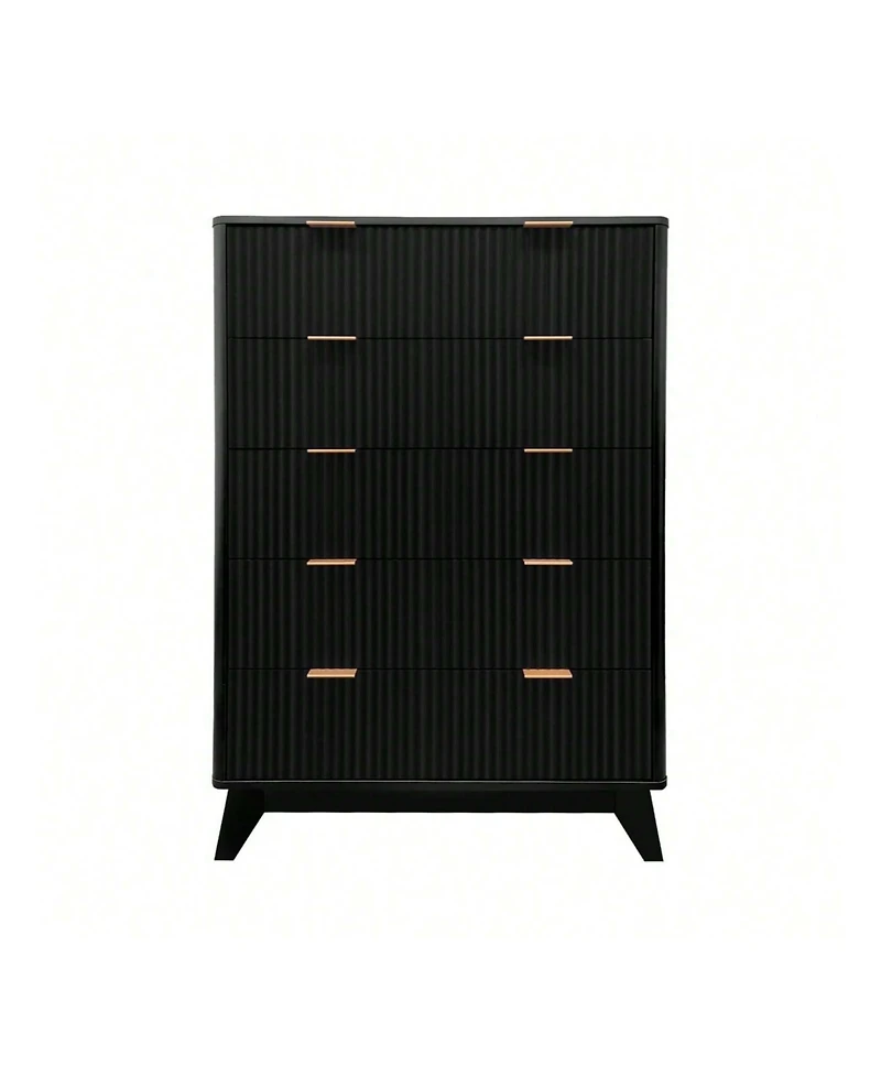 gaomon Tall 5-Drawer Wood Dresser, Waveform Fluted Panel Modern Chest of Drawers for Bedroom Clothes Storage