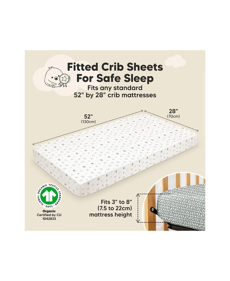 KeaBabies Lyra Muslin Crib Sheets for Boys, Girls, 2pk 52x28 Cotton Baby Mattress Fitted, Soft, Breathable