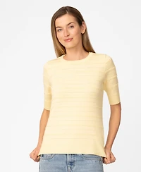 Melissa Paige Petite Ottoman Stitch Elbow-Sleeve Crewneck Sweater